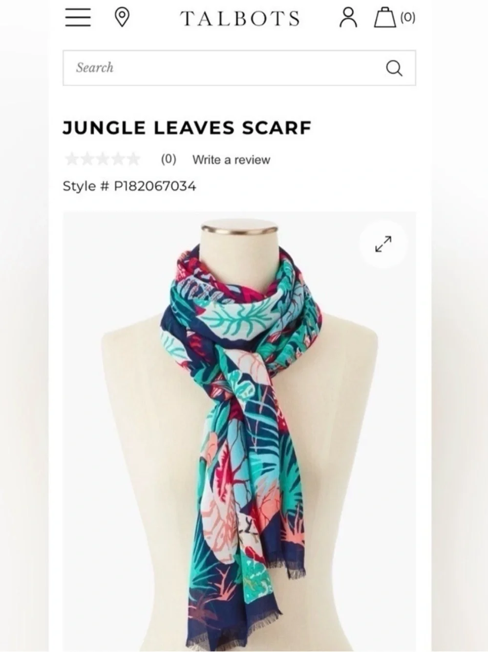 Talbots Jungle Leaves Vivid Botanical Scarf